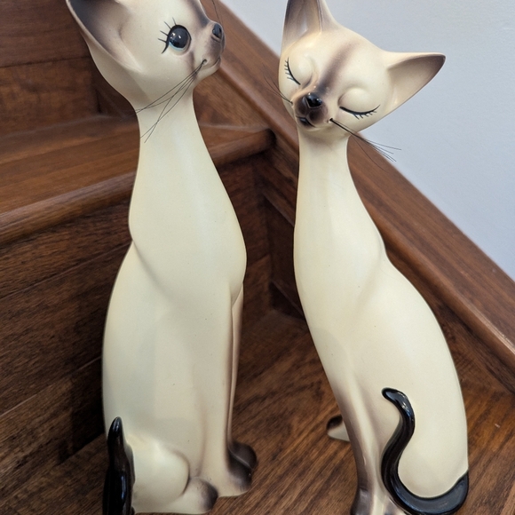 Vintage Norcrest Japan Siamese Long Neck Cats 1950s Tall Porcelain Cat Figurines - Picture 6 of 15